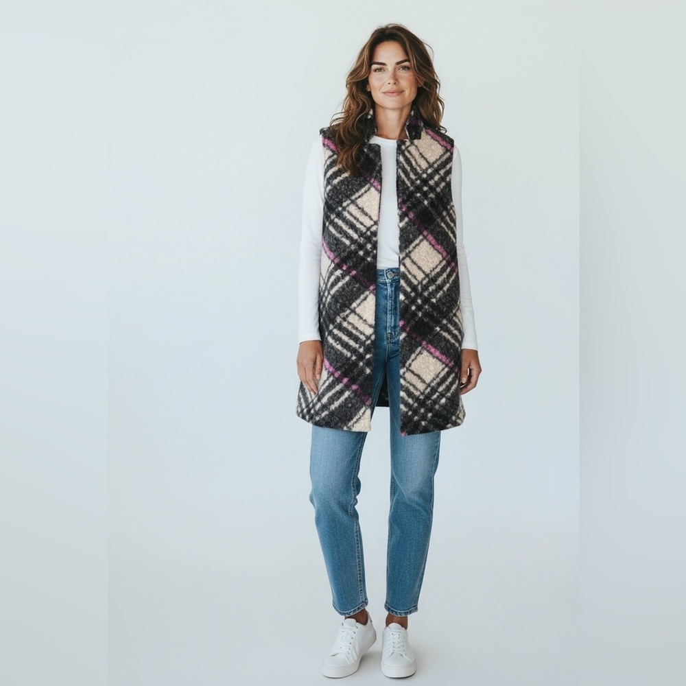 (3)Scape Lauren Perre Plaid Women's Vest - Black, White, Pink SZ:XS